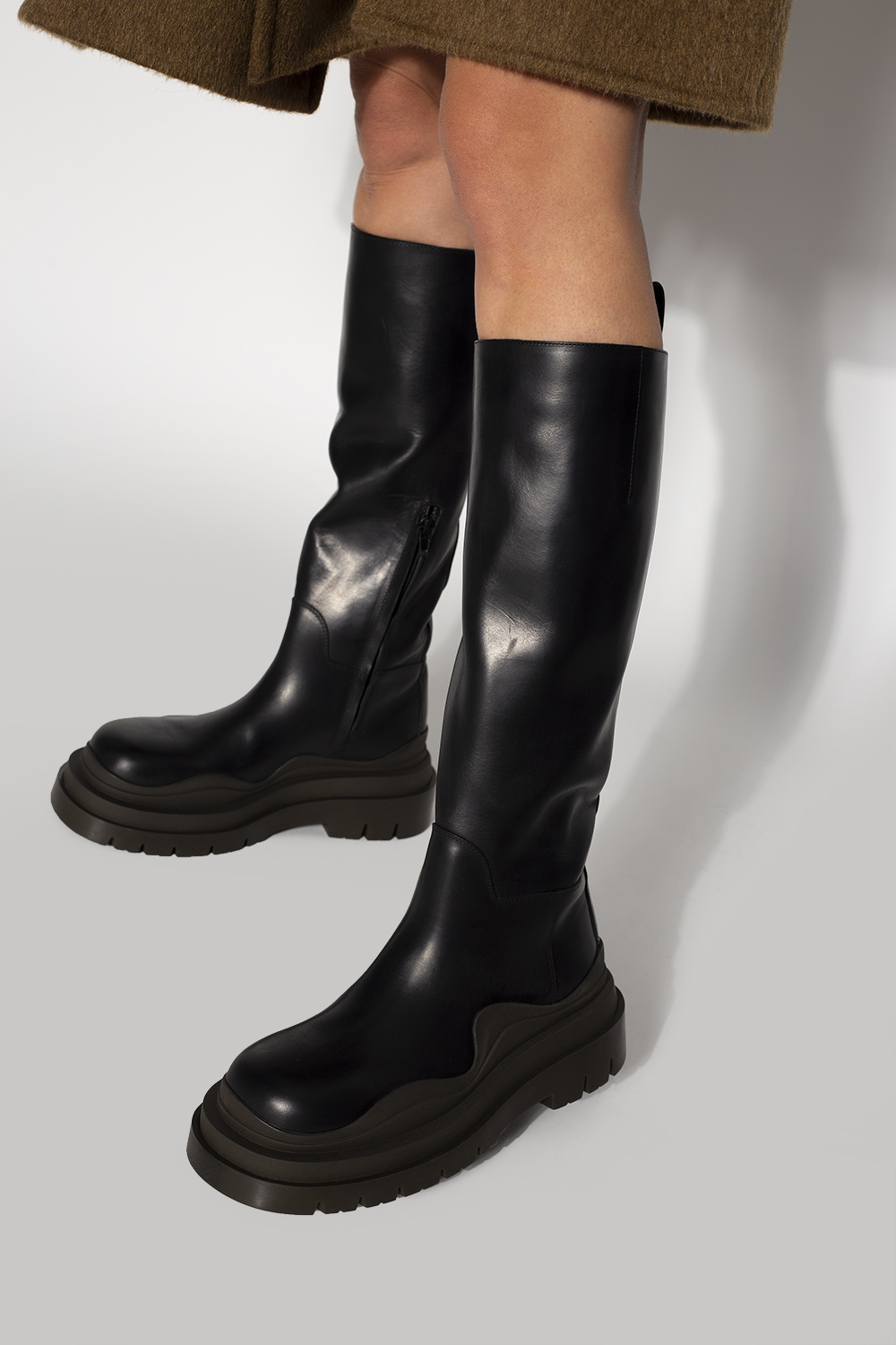 bottega veneta lug leather combat boots - Black 'Tire' knee bottega veneta lug leather combat boots - Black 'Tire' knee